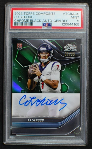 🌟 CJ STROUD - 2023 Topps Chrome Black GREEN REFRACTOR AUTO RC /99 - MINT PSA 9