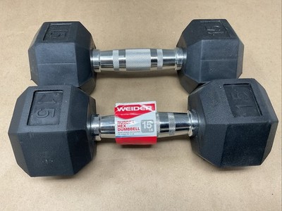 Weider DRH15 Rubber Hex Dumbbell, 15lbs Set of for sale online