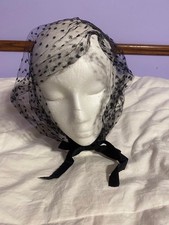 Vtg Black Polka Dot Bonnet Hair Wrap