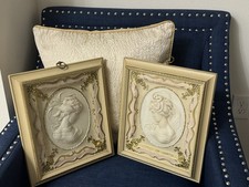 Vintage Pair Large Shadow Box Style Relief Cameo Wall Art  Decor 14”x12”x2”