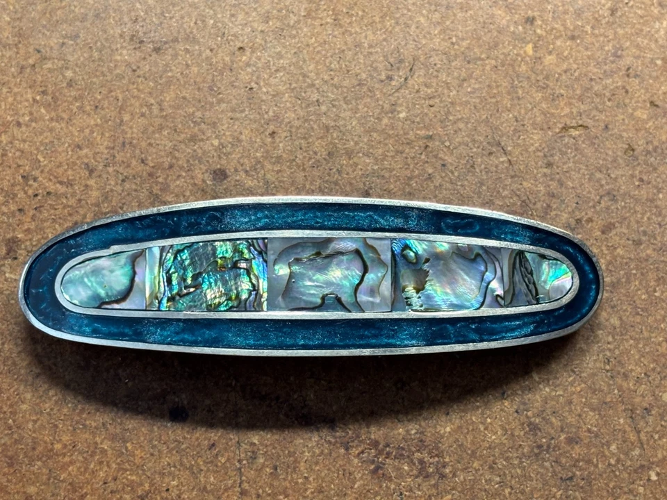 Lote DOS Alpaca México Plata ABALÓN Madre Perla Ovalada 4" CLIP DE PELO PASADOR Foto 4 de 4