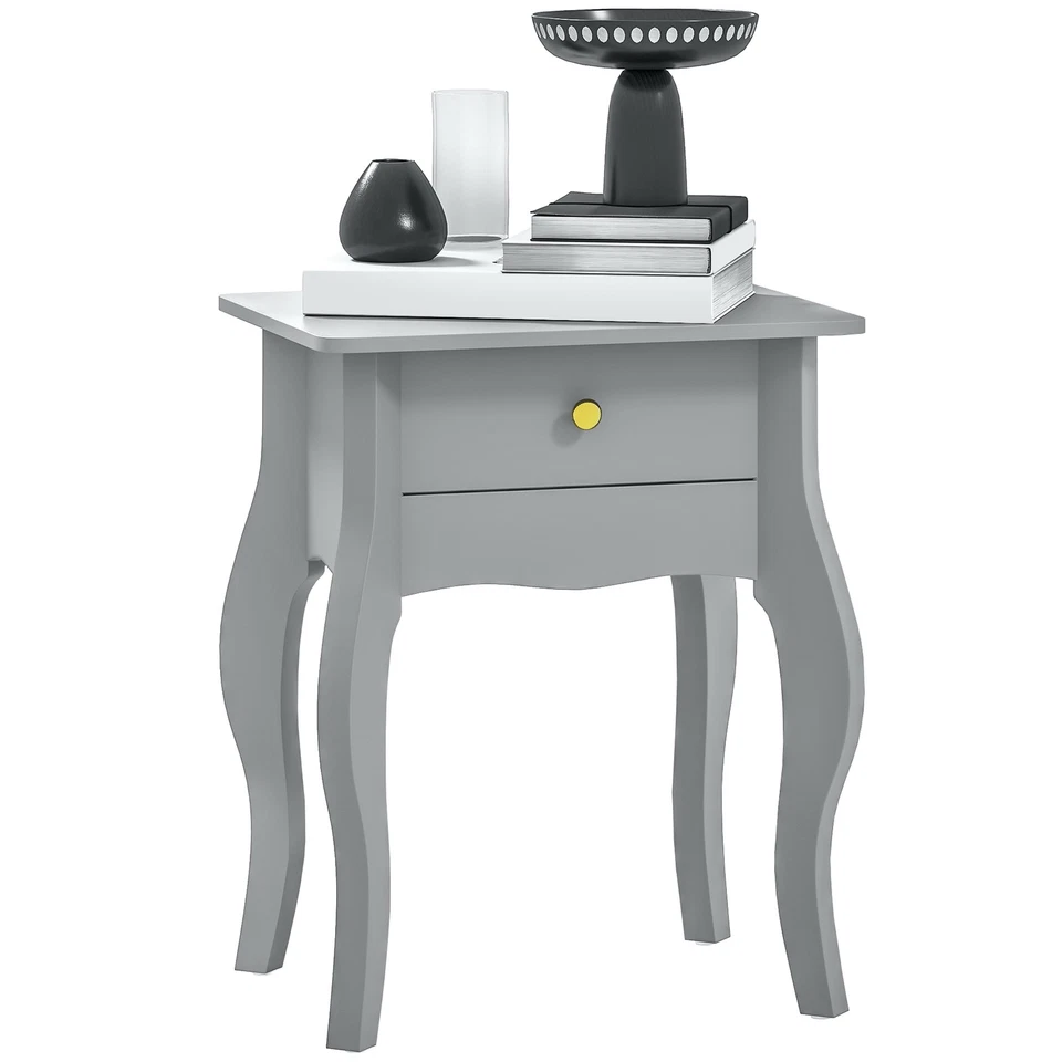 HOMCOM French Style End Table w/ Drawer, Curved Legs, Grey, Refurbished