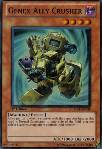 Genex Ally Crusher HA04-EN039 YuGiOh! SUPER RARE Monster Card 1st Ed SR Mint/ NM - Picture 1 of 2