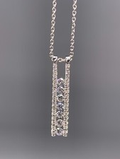 18K Diamond Bar Pendant Necklace - Solid 18K White Gold Necklace 16"
