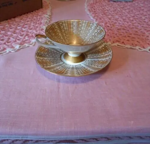 Schumann Arzberg Bavaria  White & Gold Footed Tea Cup & Saucer