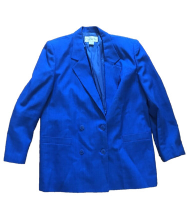 C'est La Vie Women Blazer Blue Double Breast  Business Lined Vintage Size 15/16