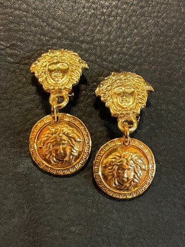 VERSACE GIANNI VERSACE Earrings AUTH GOLD MEDUSA Swing Medal Coin Vintage ken FS - Picture 20 of 22