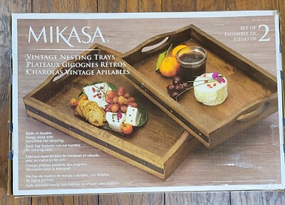 Mikasa Set of Vintage Style Mango Wood Nesting Serving Trays Decorative 