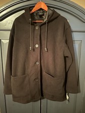 Black Fuda Sport Fleece Hooded Button Down Coat