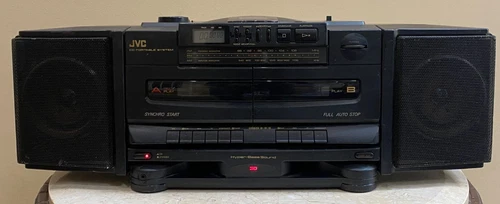 Vintage 1990 JVC PC-X100 Dual Cassette AM/FM Stereo Boombox Black | 35W 50/60Hz
