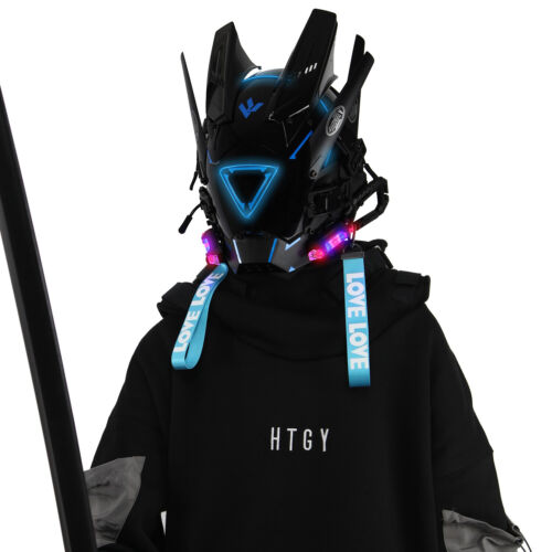 Futuristische Cybermaske mit LED-Leuchten für Cosplay und Techwear Mode - Bild 68 von 80