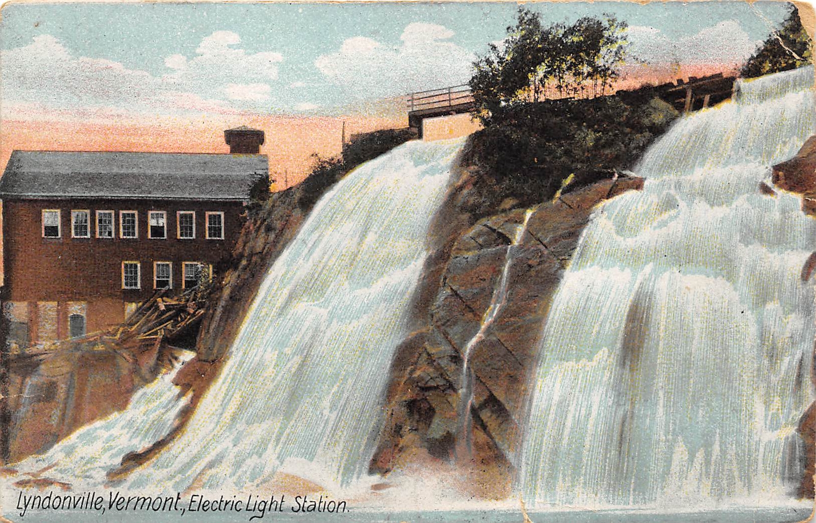 Lyndonville Vermont 1917 Postcard Electric Light Station Waterfall eBay