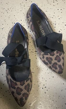 Rothys Size 9.5 Leopard Big Cats Black Pointed Toe Flats with Bow