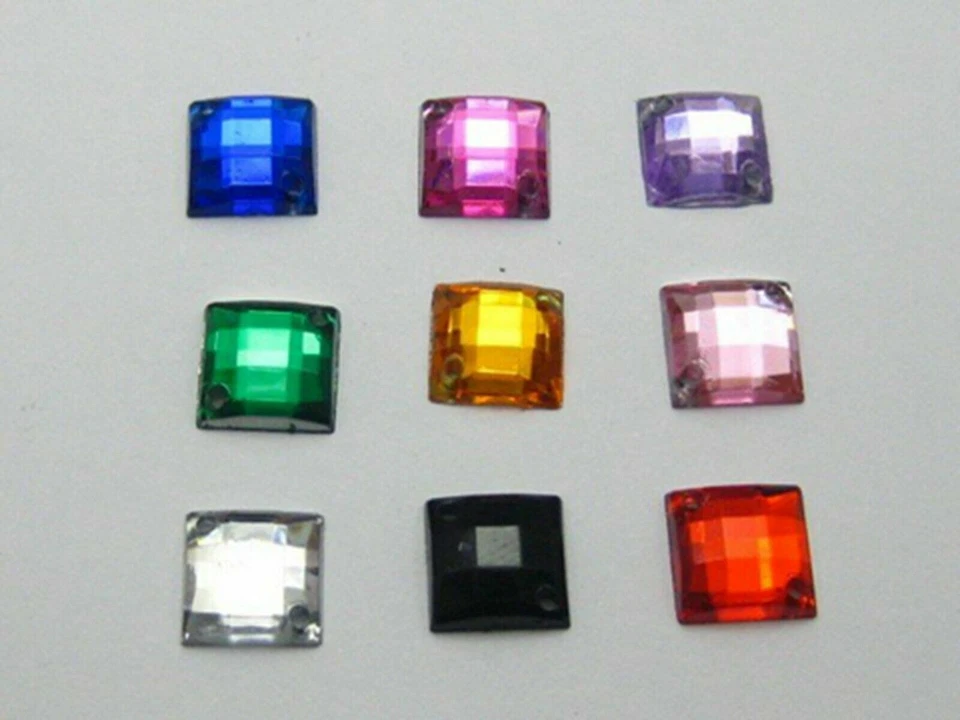 200 Flatback Acrylic Square Sewing Rhinestone Gem Button 8X8mm Sew on beads - Image 2 of 4