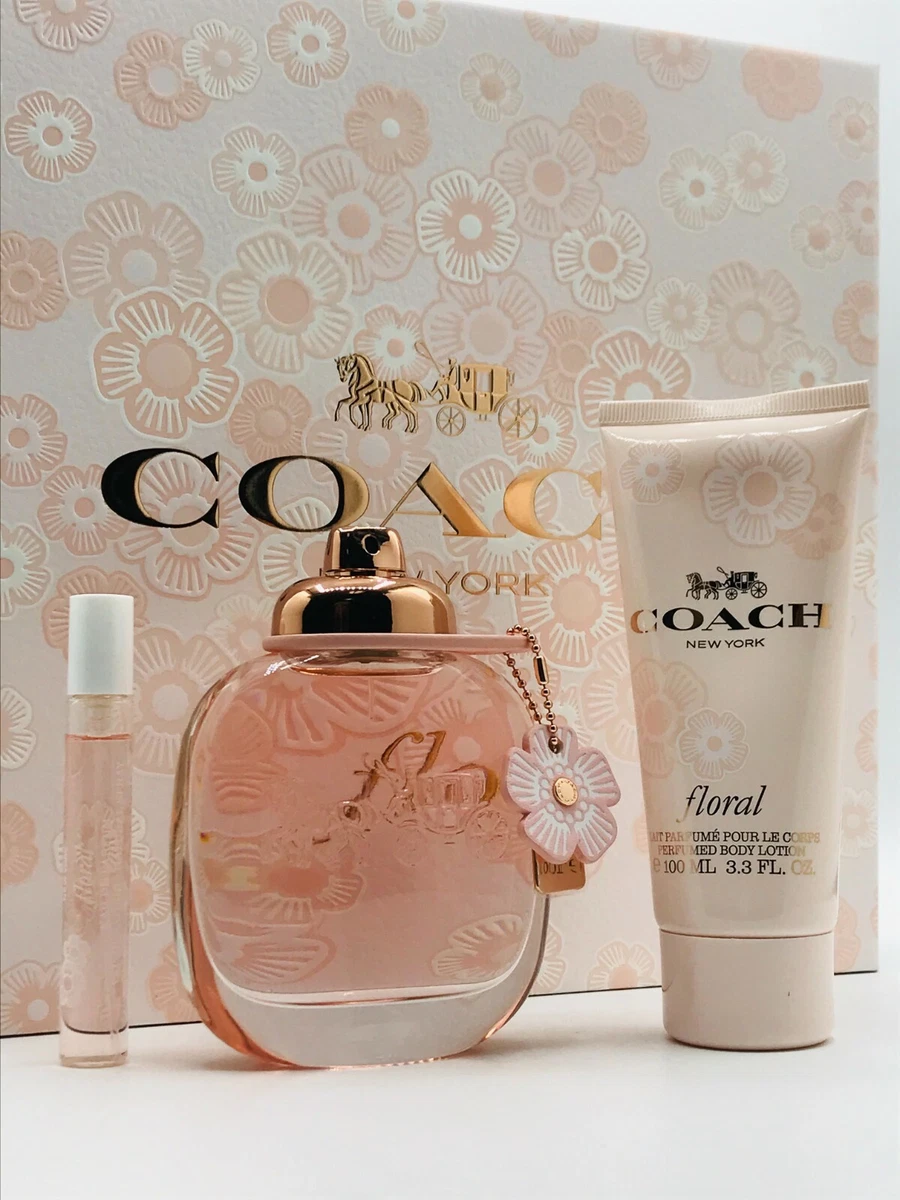 Coach Floral 3pc Set Women Parfum Spray 3.0 oz Travel Spray Lotion 3.3 oz New