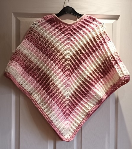 Handmade Acrylic Crochet Poncho Pink, Cream Small