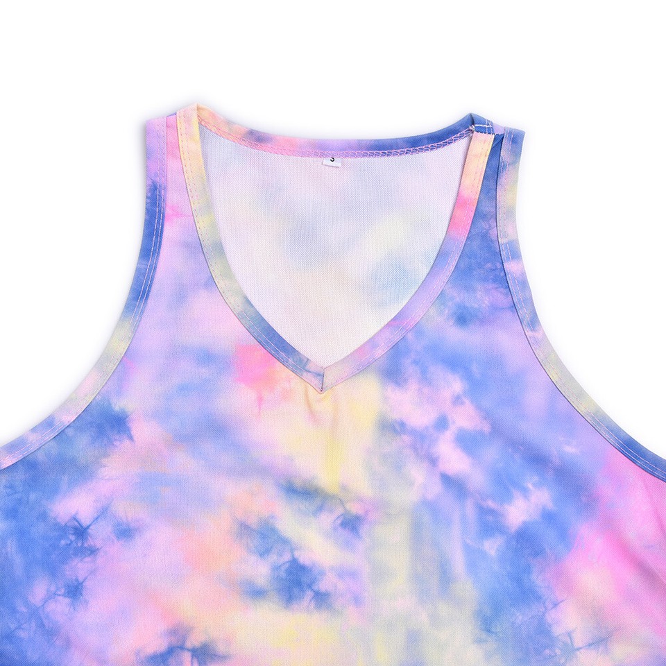 Womens Ladies Tie Dye Sleeveless Tank Tops Summer Camisole Loose Vest T