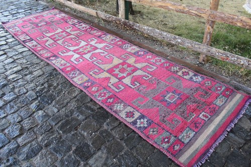 Pink Vintage Handmade Turkish Oushak Runner Rug 136"x38",345x96cm - Picture 4 of 7