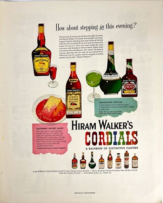 Hiram Walker's Cordials Cocktail Recipe Poster Retro Pop Art Vtg Print Ad 1955
