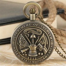 Bronze Department Of Army Quartz Pocket Watch Souvenir Necklace Chain Gift