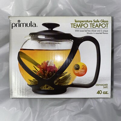 Primula PTA-2340 Black Borosilicate Glass Tempo Round Tea Pot 40 oz. Capacity