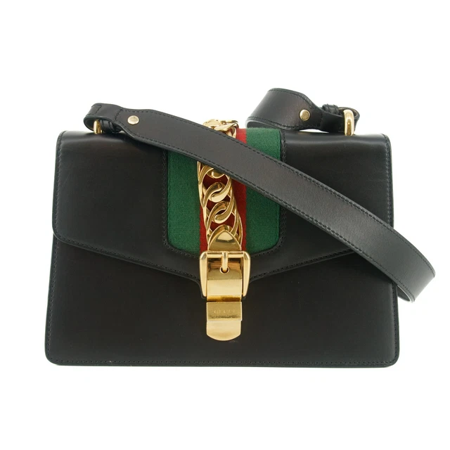 EBAY LIVE Gucci Black Sherry Line Leather Shoulder Bag #7685