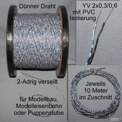 KWO 10m KLINGELDRAHT DÜNN weiß/braun/blau Modellbahn Puppenhaus YV2x0,3/06 DDR Draht