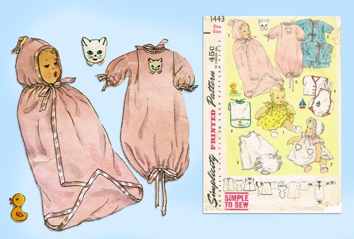 1950s Vintage Simplicity Sewing Pattern 1443 Easy Infant Layette Set w Boat App - Picture 2 of 6
