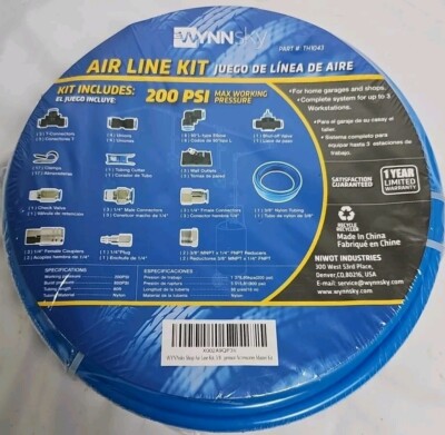 Air Compressor Line Kit, 3/8 Inch (9.5MM) OD×60 Feet Nylon With Many Connectors