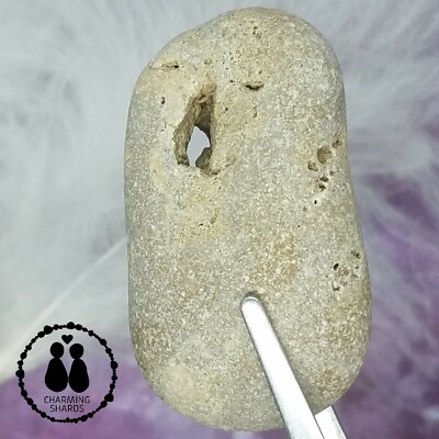 HOLEY HAG STONE NATURAL SURF TUMBLED BEACH ROCK WISHING GOOD LUCK FAIRY #1409