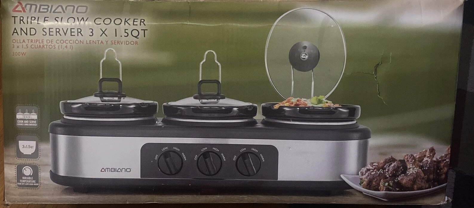 Ambiano Triple Slow Cooker 3x1.5 Qt Stainless Steel