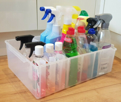 Klar Kunststoff Aufbewahrungsbox Organizer unter Waschbecken Schrank Kleiderschrank Scharnier Behälter