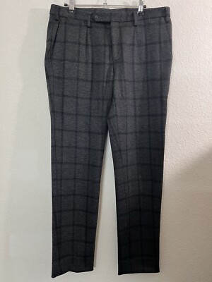 Zanella Mens Dress Pants 34 Josh 77301 Italy Plaid Grey