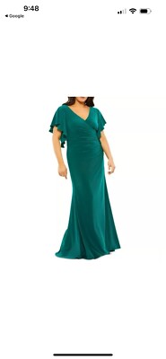 Mac Duggal Dress Faux Wrap Gown Butterfly Sleeve Emerald Green 20W Tag Off