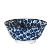 SET of 2 Japanese 5.75”D Porcelain Rice Soup Bowls Blue Ume Kannyu Made in Japan