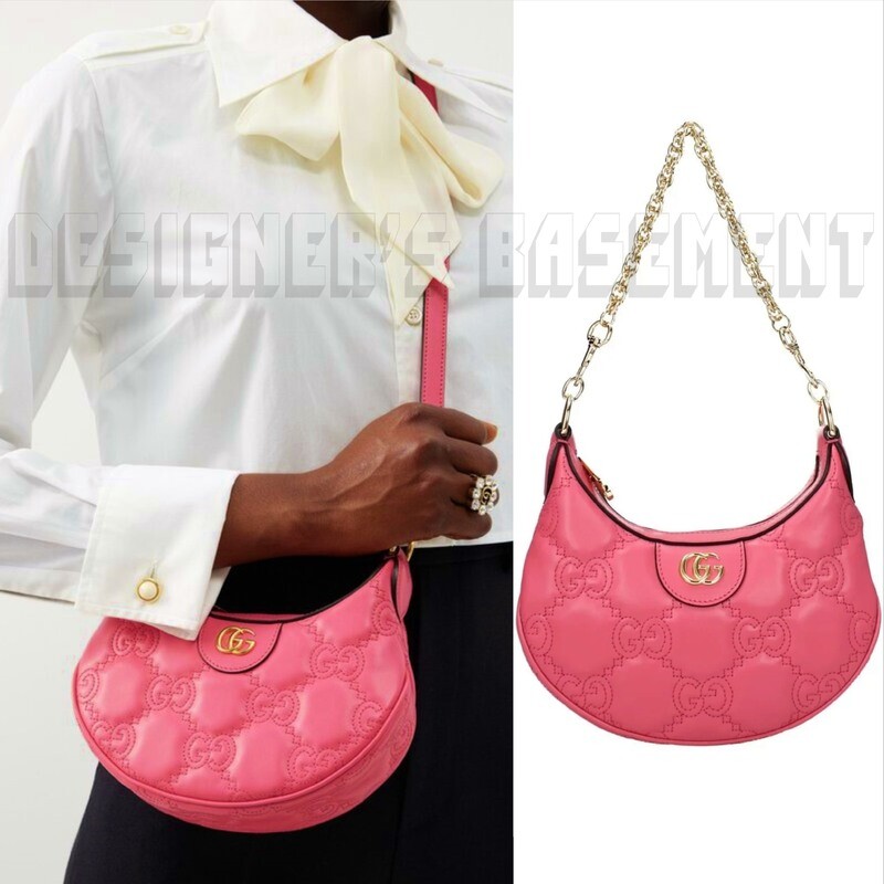 GUCCI mini pink GG Matelasse quilted Leather Double G chain shoulder bag $2,590!