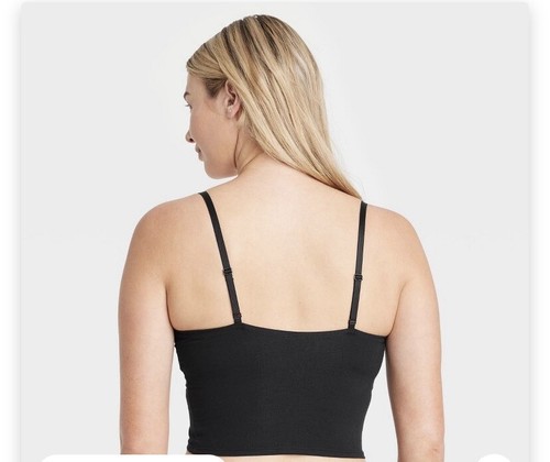 NWT Women's Auden Small Cotton Jersey Stretch Crop Cami Bralette Black Lined - Picture 3 of 6