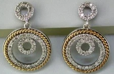 ESTATE .40CT DIAMOND 14K 2 TONE GOLD 3D CIRCLE OF LIFE ROPE FUN HANGING EARRINGS