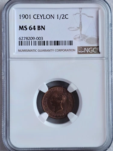 Ceylon 1/2 Cent 1901 NGC MS 64 BN