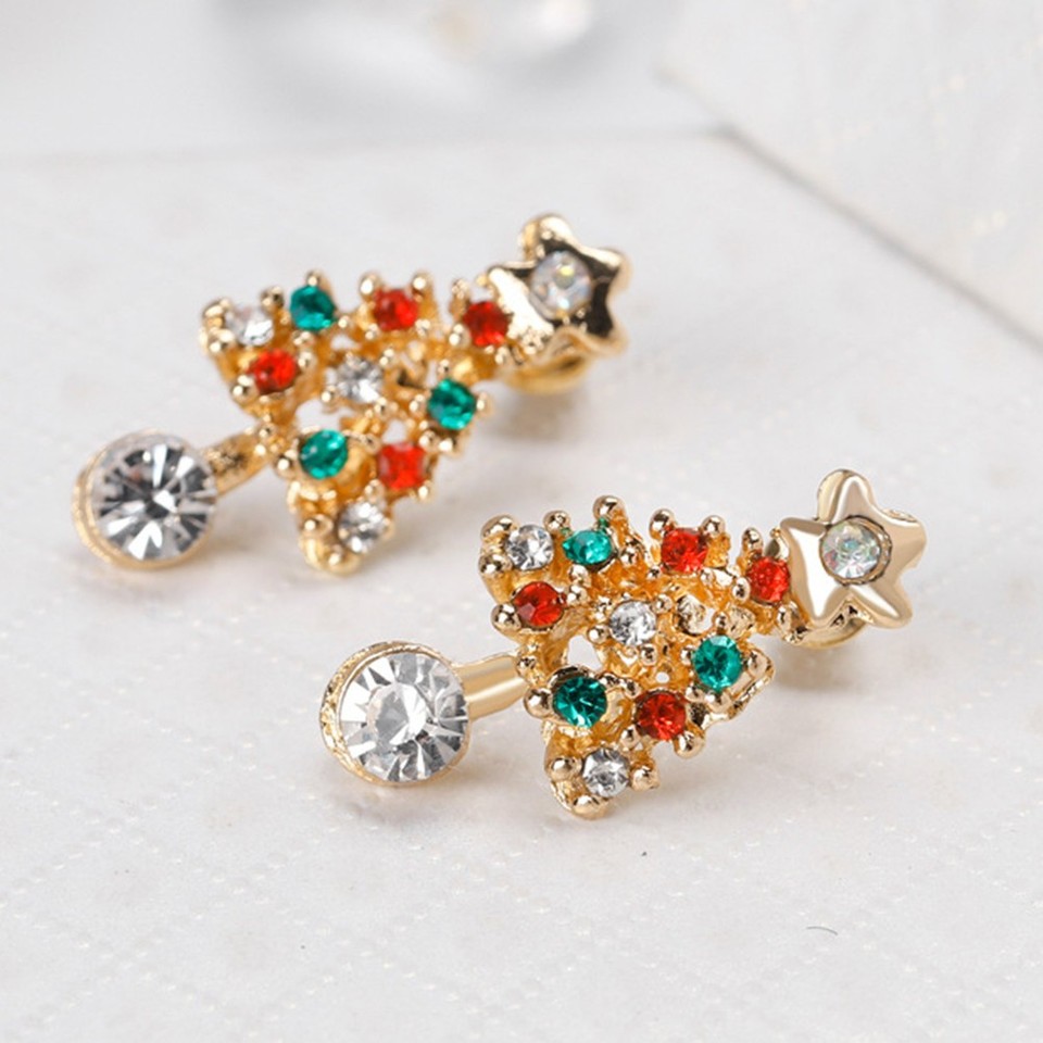 Christmas Tree Earrings Alloy Ear Studs Durable Multi Color Rhinestone ...