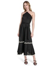 Eliza J Women's Beaded-Strap Contrast-Trim Halter Midi Dress Black Size 10 $168
