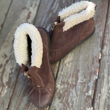 UGG Brown Suede Shearling-Lined Ankle Boots With Zipper Closure Womens Size 8