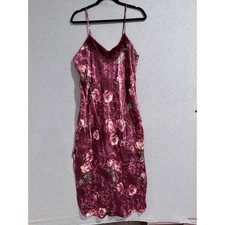 Womens coquette Burgundy Floral Satin Lace velvet Nightgown slip dress Large