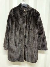 Vintage Dubrowsky  Perlbinder Faux Fur Women  s Long Coat Brown  Black Strip