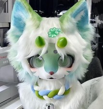 Fursuit Long haired Dog Fox Mascot Party Halloween Fur Cosplay head