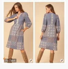 Hale Bob Aryanna Midi Jersey Dress Blue size XS NWT