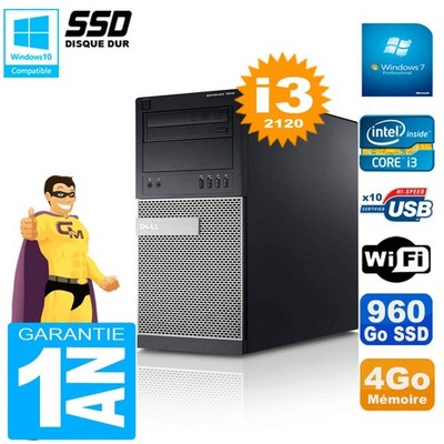 PC tour DELL 7010 Core I3-2120 RAM 4Go Scheibe 960 GB SSD Wifi W7