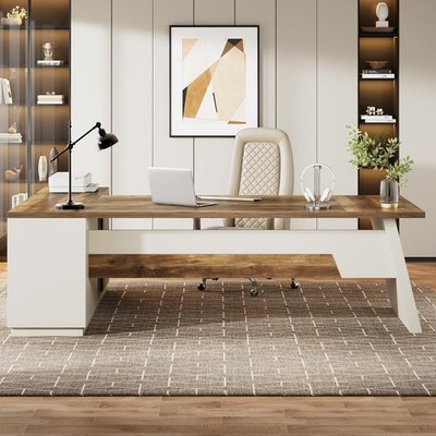 78'' L-Shaped Executive Desk, Large Modern Office Desk with Lateral File Cabinet