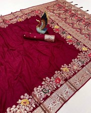 Designer Weich Saree Seide Dolla Seide Bluse Material Gala Hals Party Kleidung