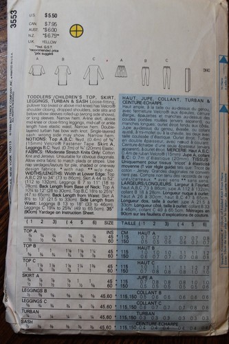 Butterick 3553 Fashion Addition Pattern Girls' Top, Skirt, Leggings size (4, 5, - Picture 2 of 3